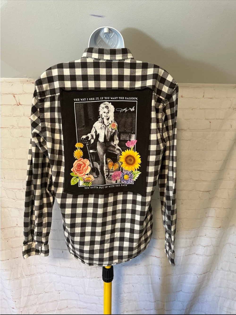 Upcycled Dolly Parton Tee Button Down Shirt Sz L